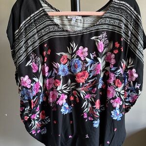 White Birch - Black Floral Sleeveless Boxy Blouse - Size L